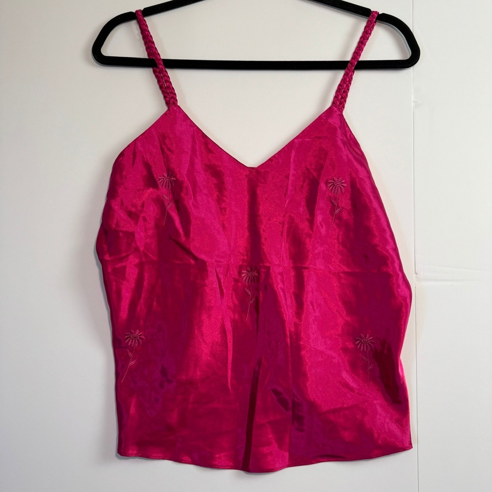 Inner Most Magenta Pink Satin Floral Embroidered Camisole Romantic Top M